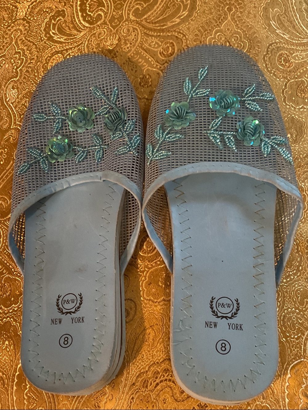 P&W New York plastic mesh with sequins and beads slipper /slide